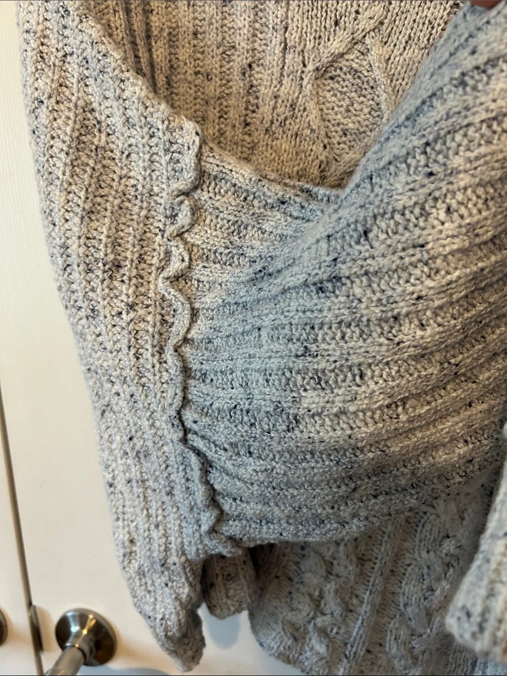 Free People Marled Light Gray Cable Knit Crewneck Sweater